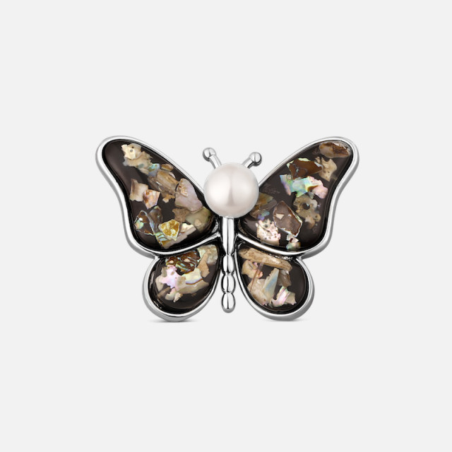 Brož motýl s perlou a perletí 2v1