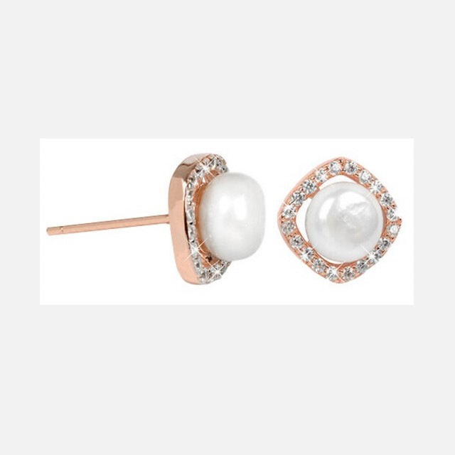 Pearl earrings with pink gold plated ball