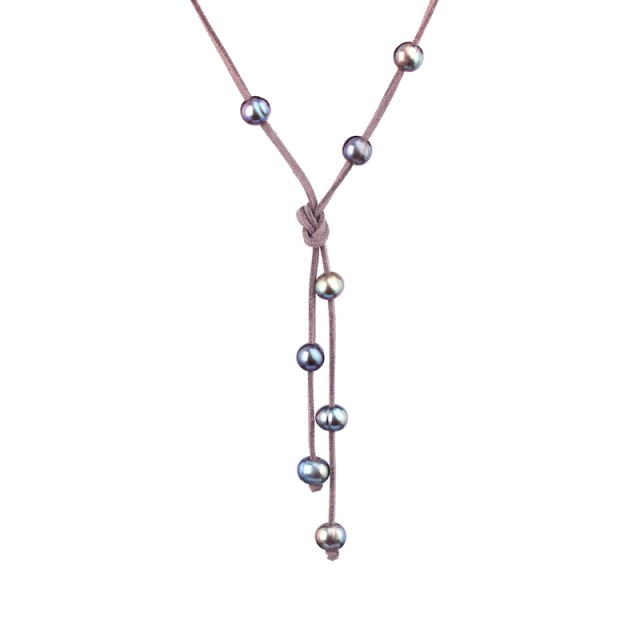 Dlouhý náhrdelník s perlami šedý
