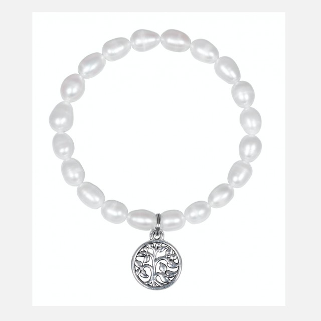 White pearl bracelet Tree of life