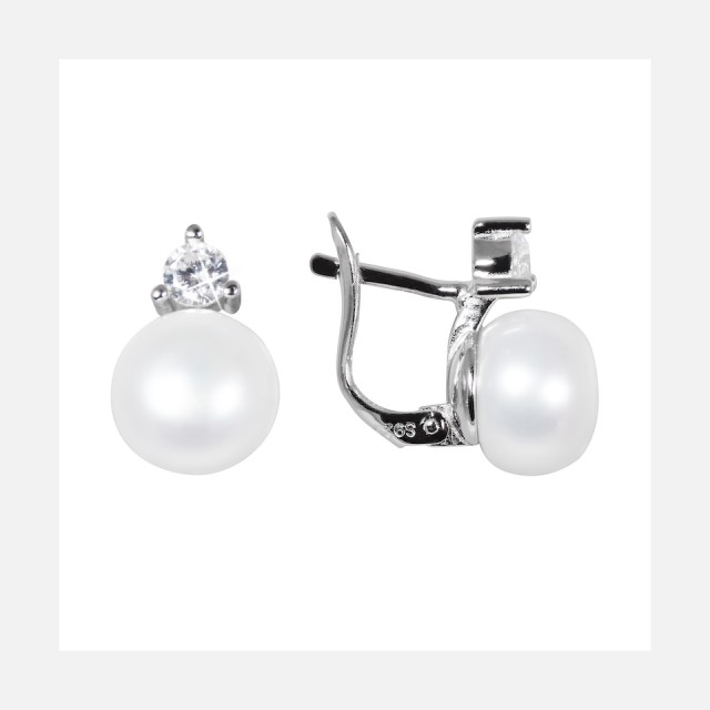 Pearl earrings with crystal and safe closure