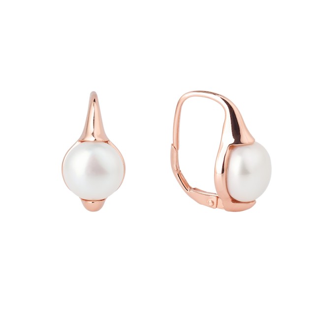 Rose gold plated pearl earrings with safe closure