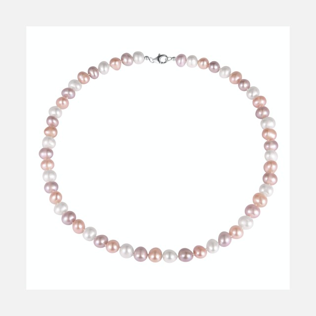 Multibarevný perlový náhrdelník se stříbrným uzávěrem
