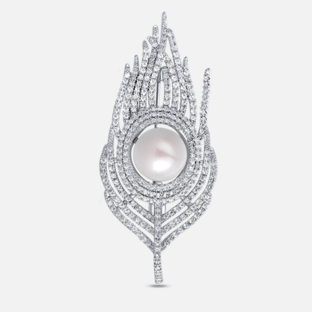 Luxury pearl brooch feather 2in1