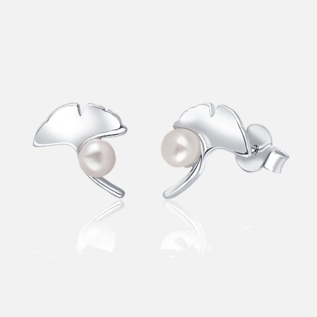 fine pearl ginkgo earrings