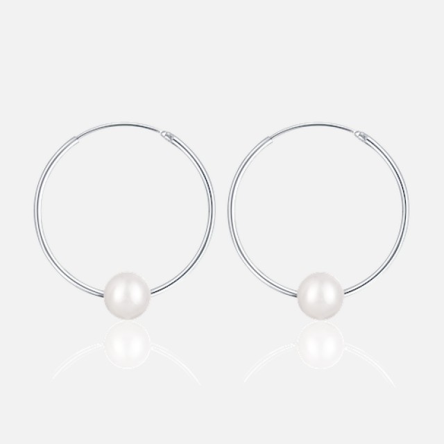 silver circle earrings with white pearl