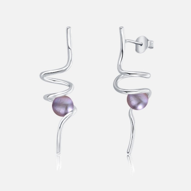 luxury silver earrings with dark pearl