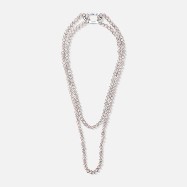 Dlouhý perlový náhrdelník z šedých perel