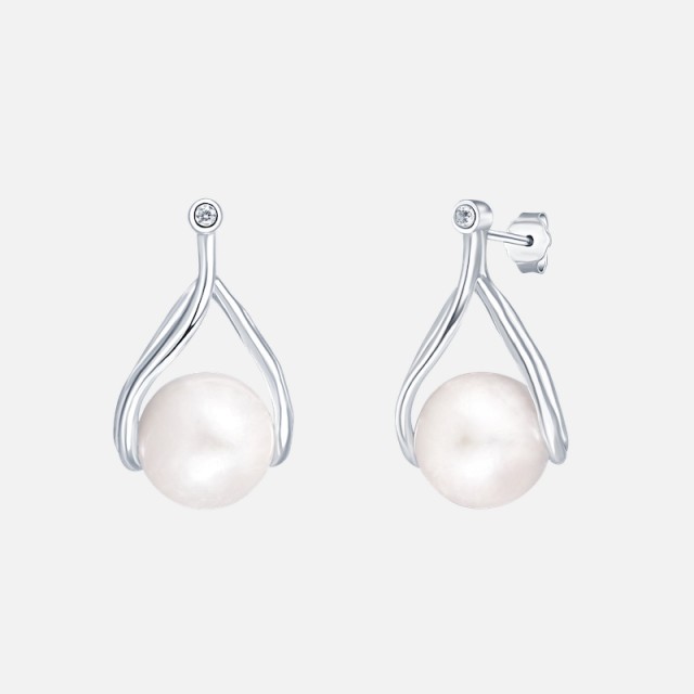 Elegantní náušnice s perlou a zirkonem