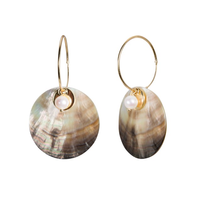 Extravagantní pozlacené náušnice s perlou a perletí 3v1
