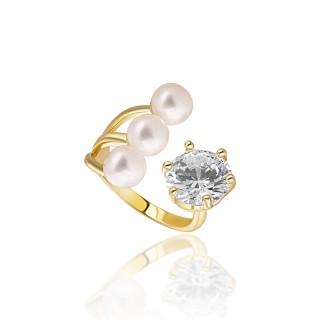 Pozlacený prsten s perlou a krystalem