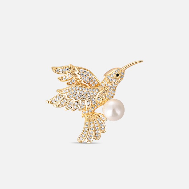 Nádherná perlová brož zlatý kolibřík