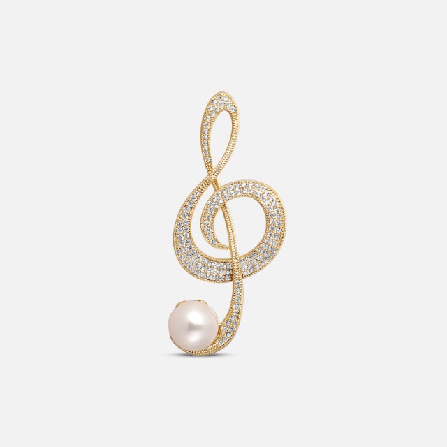 Překrásná brož houslový klíč s perlou