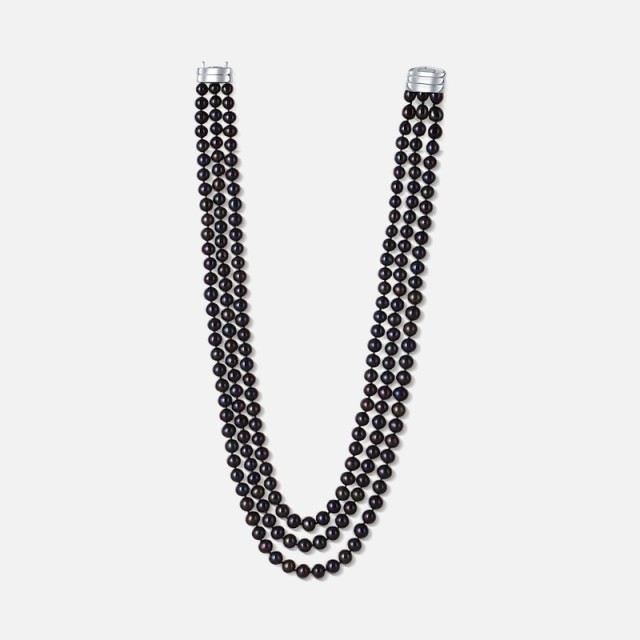 Třířadý perlový náhrdelník z černých perel s magnetickým uzávěrem