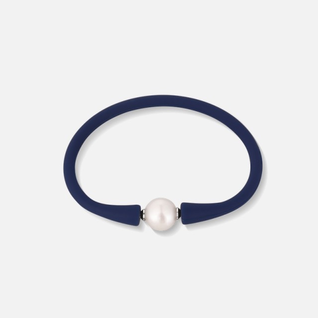 Silikonový náramek s perlou džínově modrý