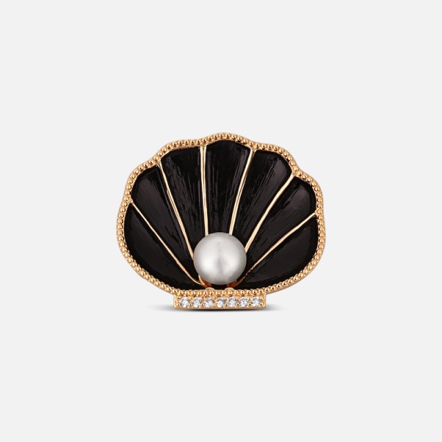 Pozlacená brož lastura s pravou perlou 2v1