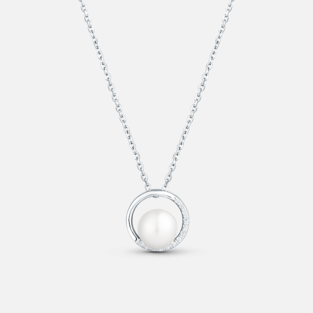 Jemný stříbrný náhrdelník s perlou a zirkony