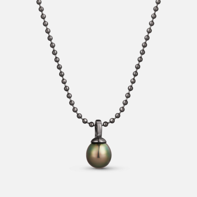 Černý ocelový náhrdelník s černou mořskou perlou
