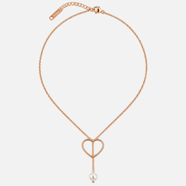 Ocelový náhrdelník se srdcem rose gold